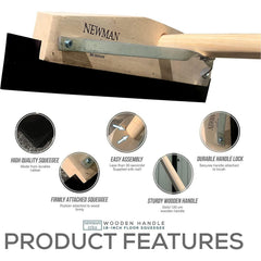 18" Newman and Cole Wooden Floor Squeegee with Tapered Handle