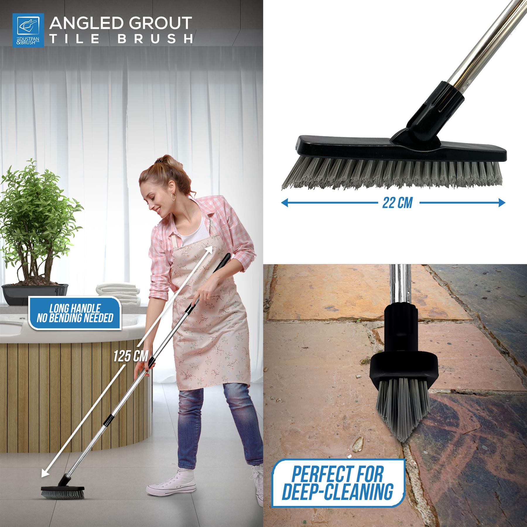 Angled Grout Floor Scrubbing Brush with Stainless Steel Handle