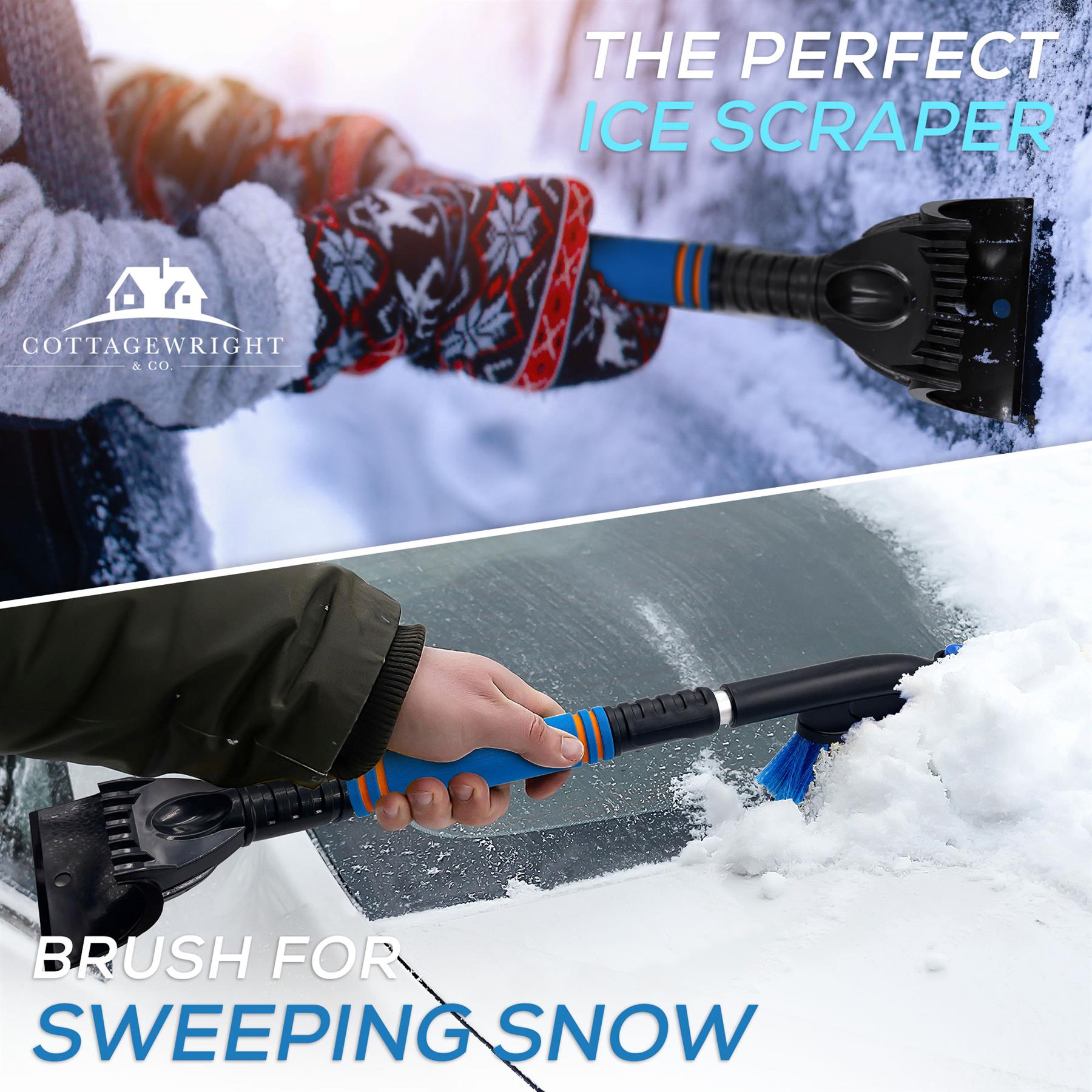 Telescopic Ice Scraper & Snow Brush for Cars – Extending Handle