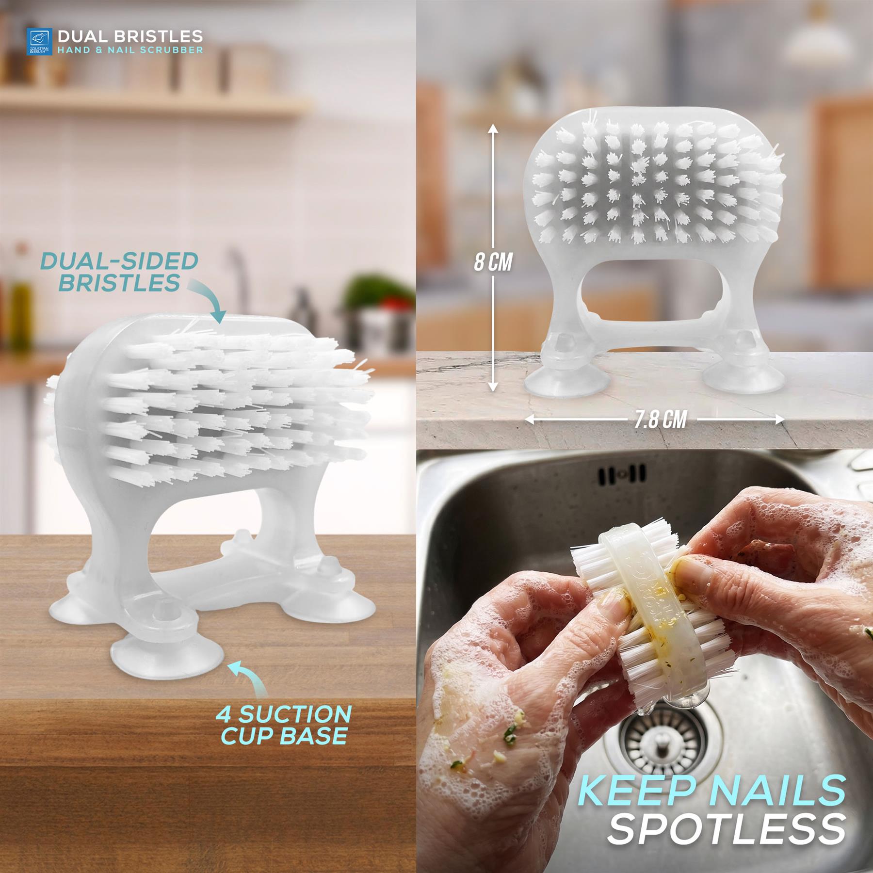 Dual Suction Cup Nail Brush | Hands-Free Stick On Nail Cleaner