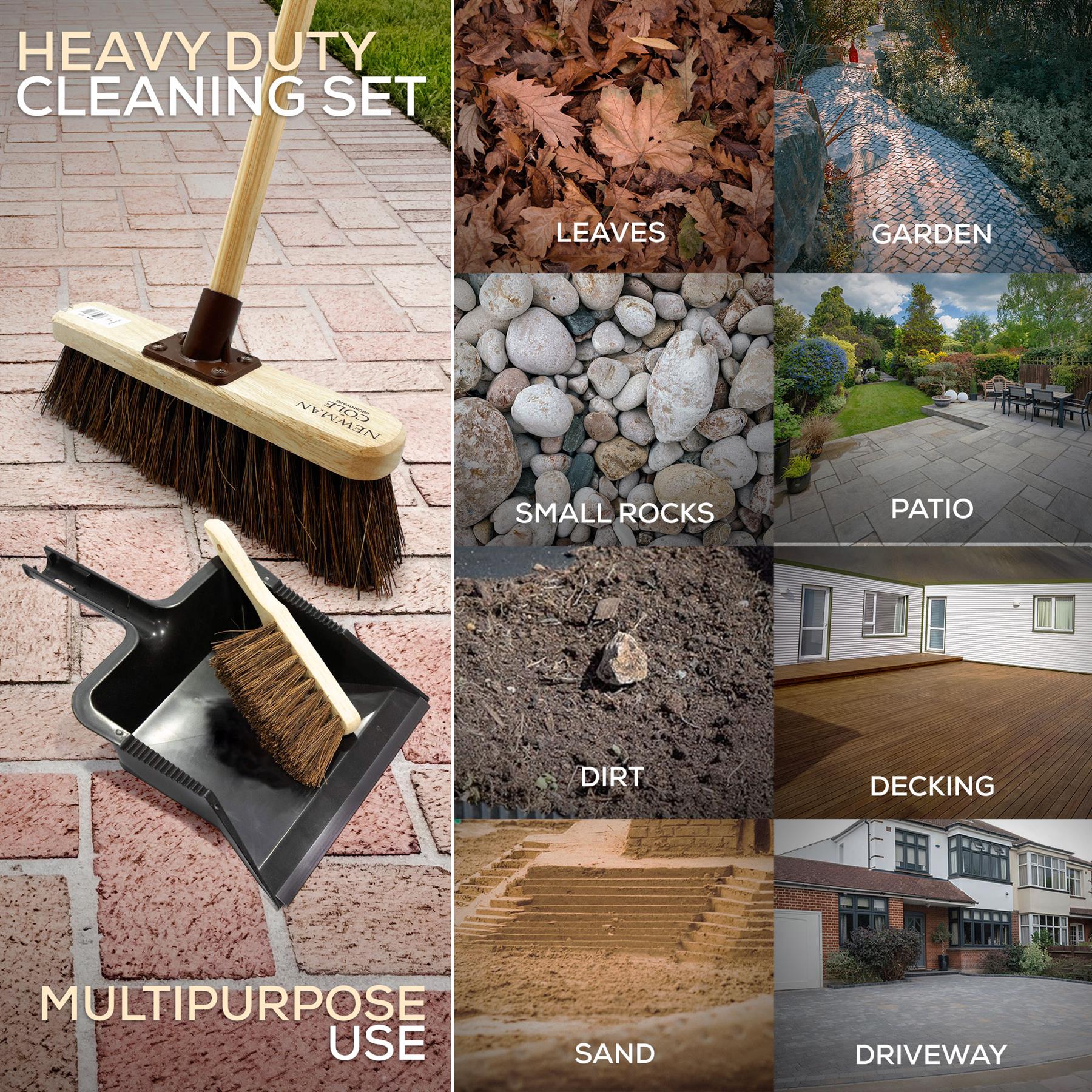 Outdoor Broom, Dustpan & Brush Set with Bassine Broom