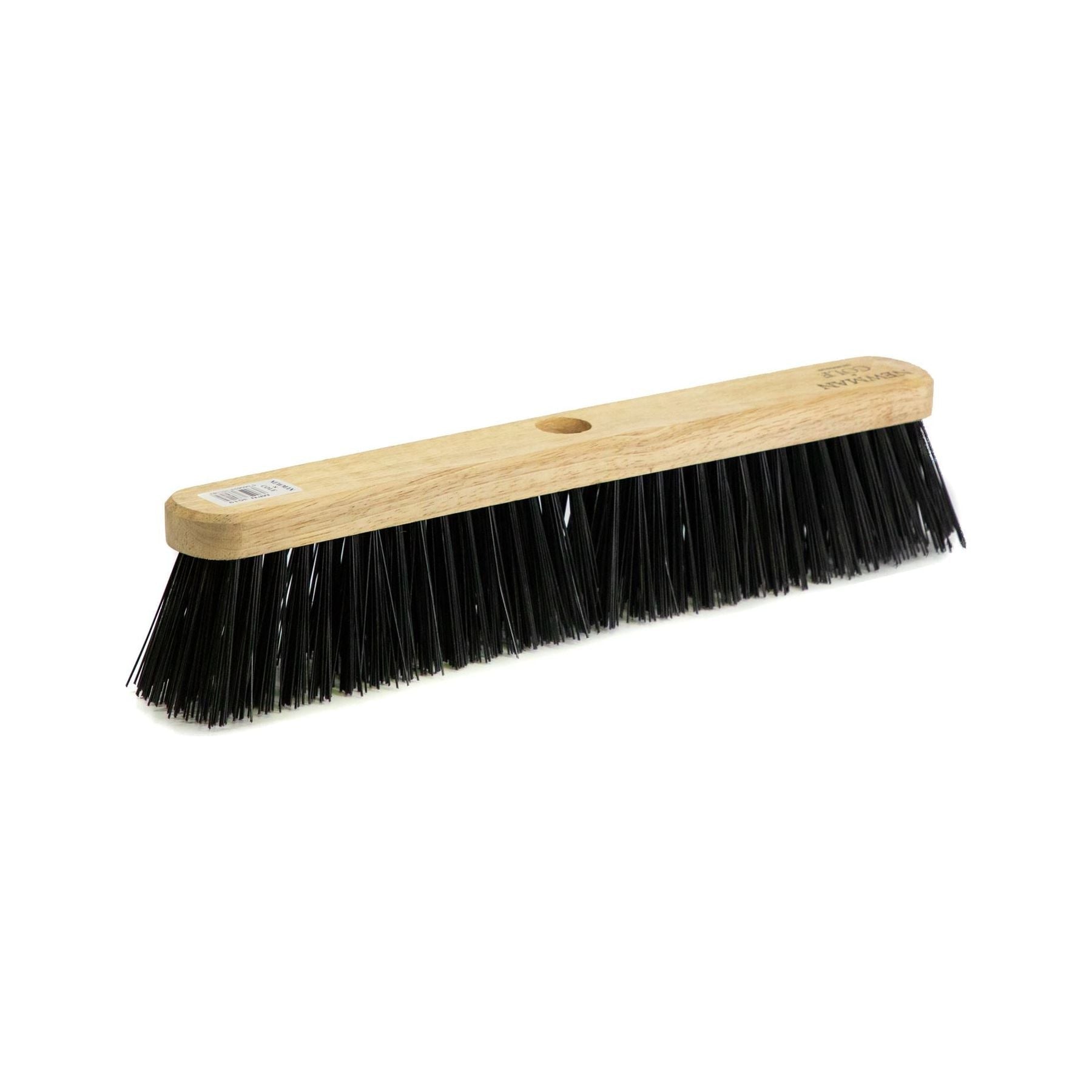 18" Newman and Cole Stiff PVC Broom Head with Hole and Wooden Handle
