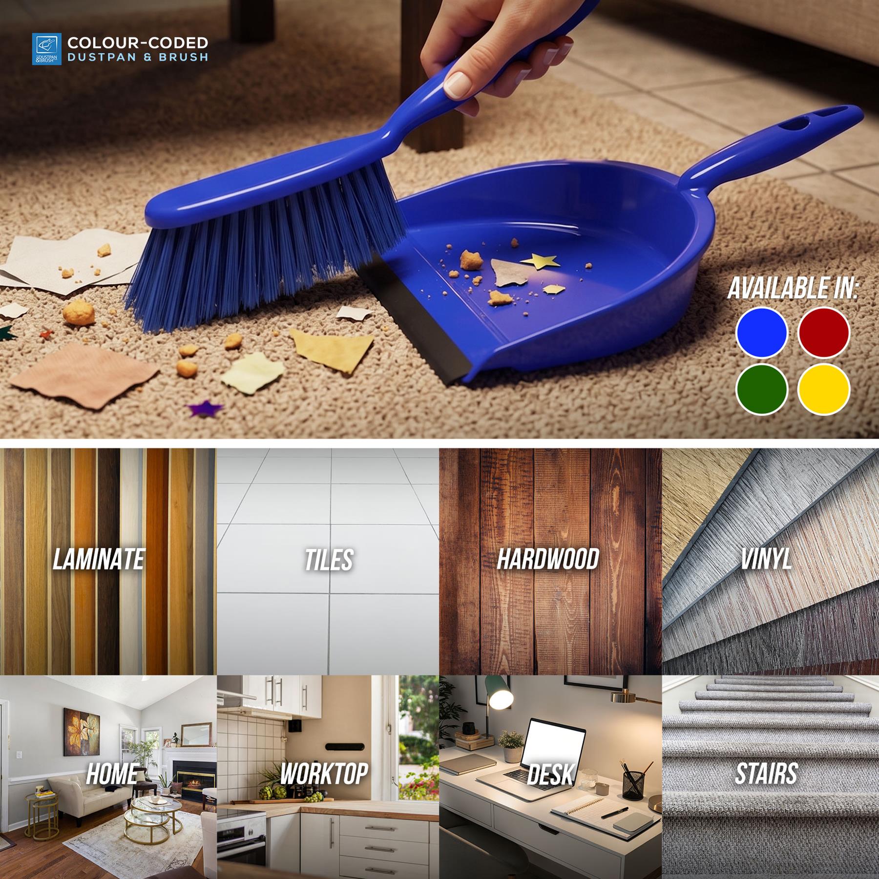 Blue Colour Coded Dustpan and Brush Set