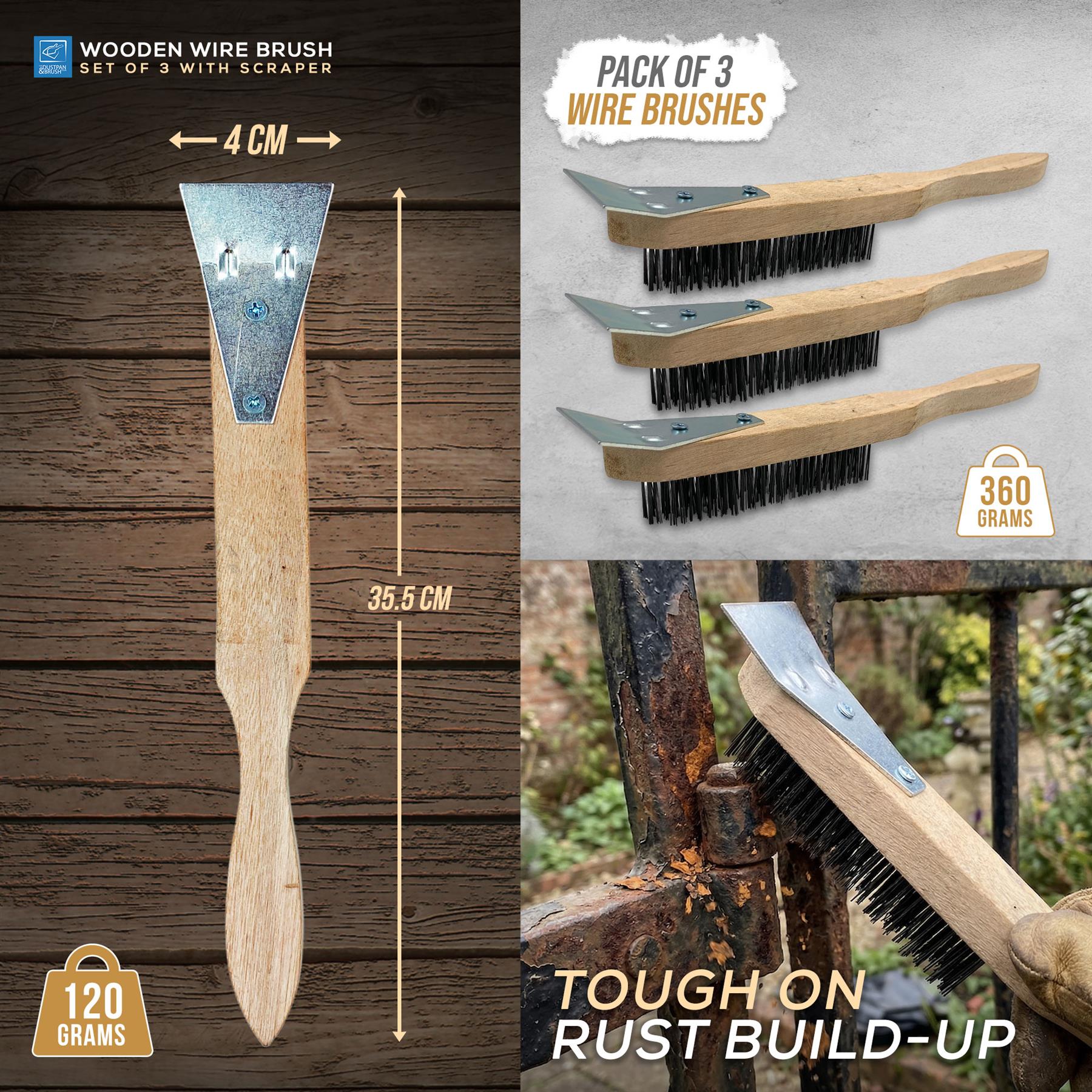 Wooden Wire Brush with Scraper | Single & Pack of 3