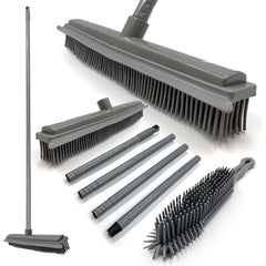 Grey Rubber Broom and Hand Brush Set for Pet Hair