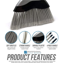 Wave Indoor Broom with 4 Piece Handle