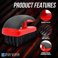Easy Grip Heavy Duty Wire Brush | 5 Row Steel Bristle Scrubber