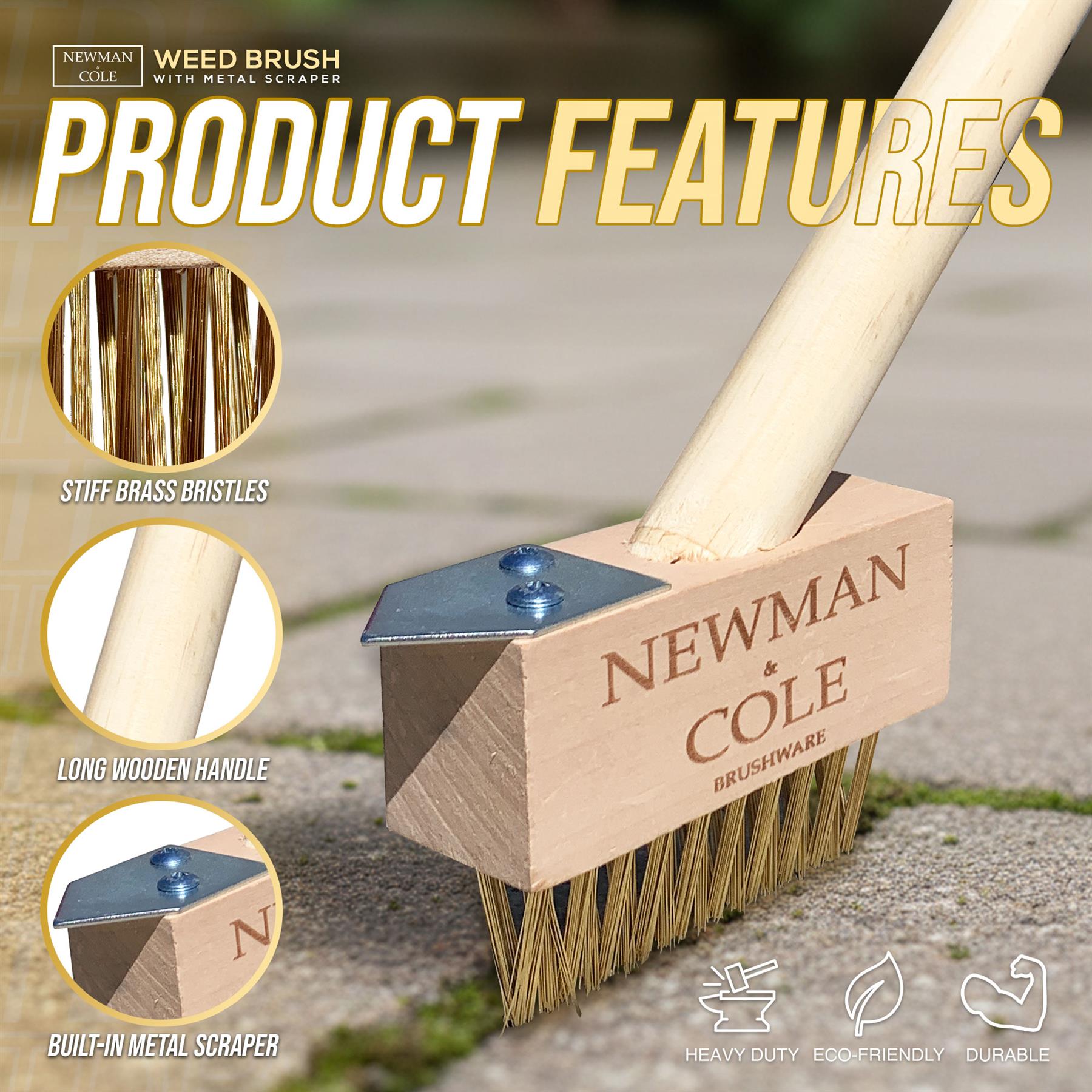 Newman and Cole Weed Brush with Scraper – Long Handle Patio Brush