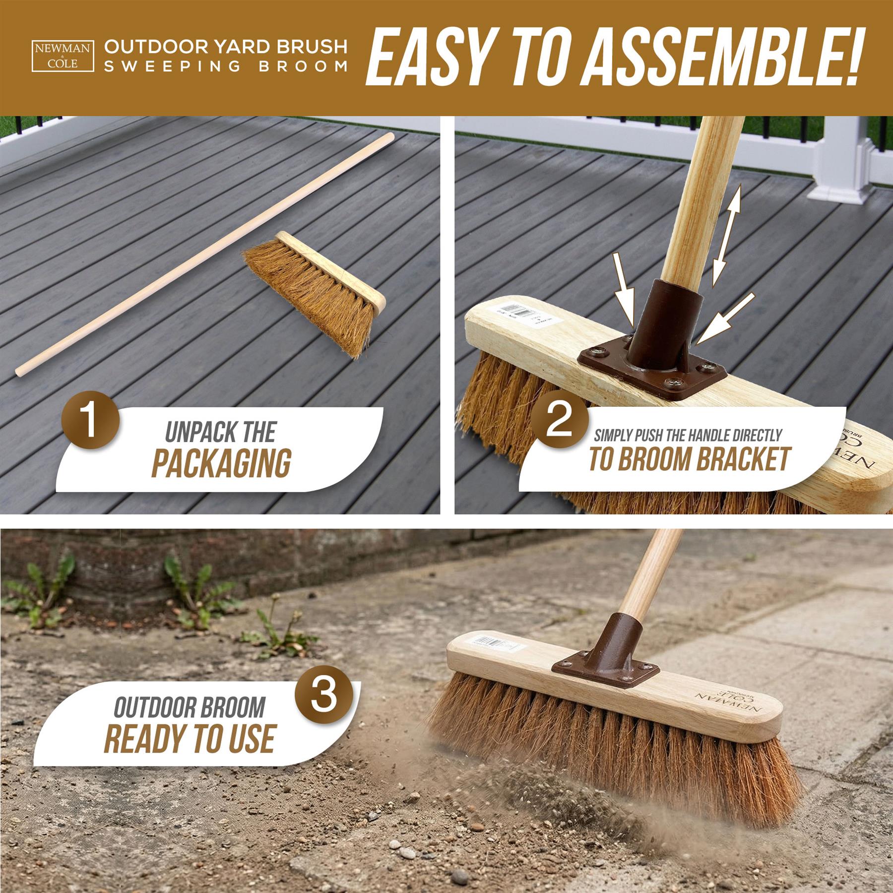 12" Newman & Cole Natural Coco Broom with Wooden Handle