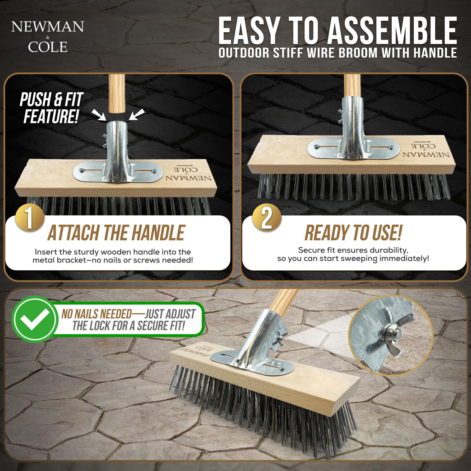 12" Newman & Cole Wire Broom with Wooden Handle