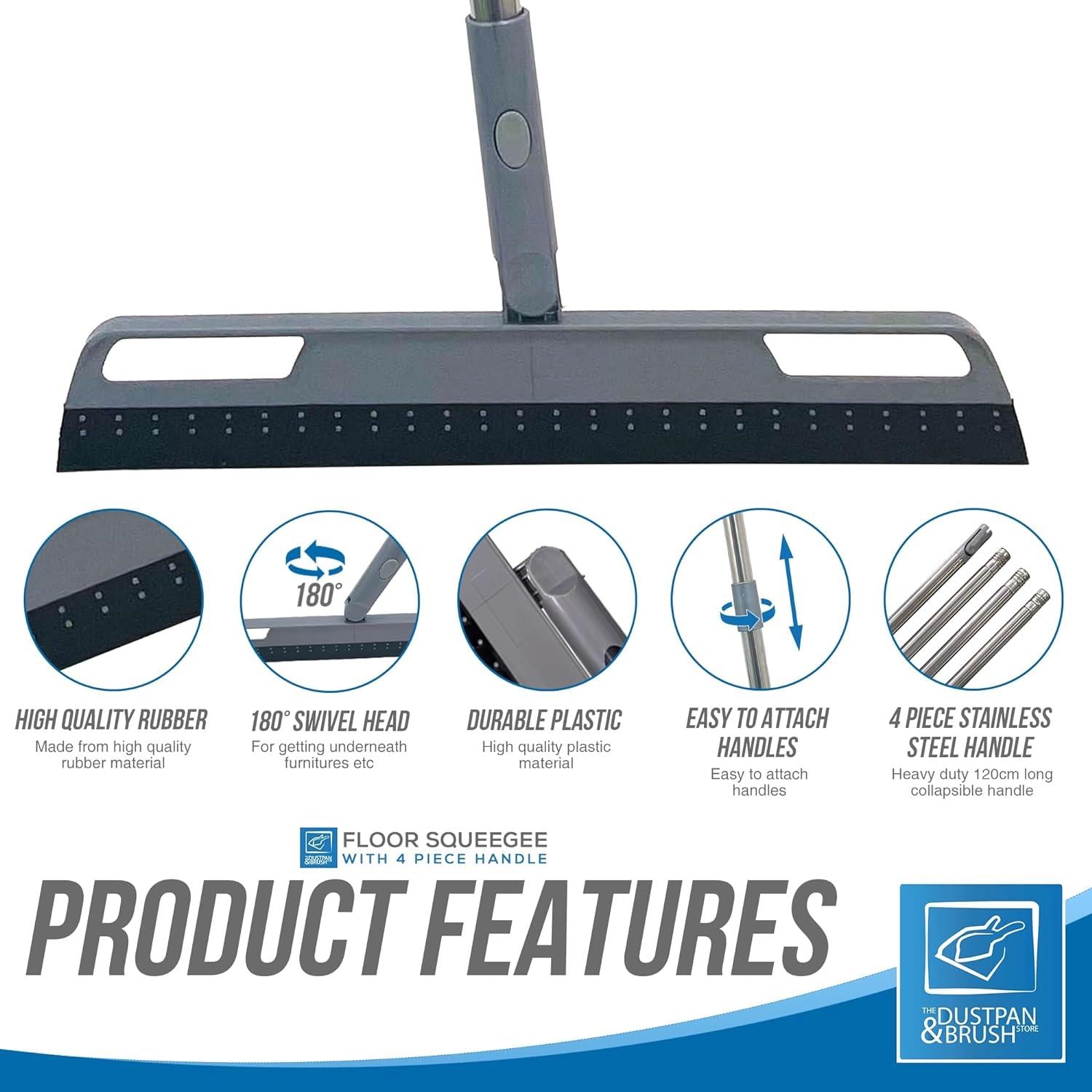 Floor Squeegee with Long Handle & Rotatable Head