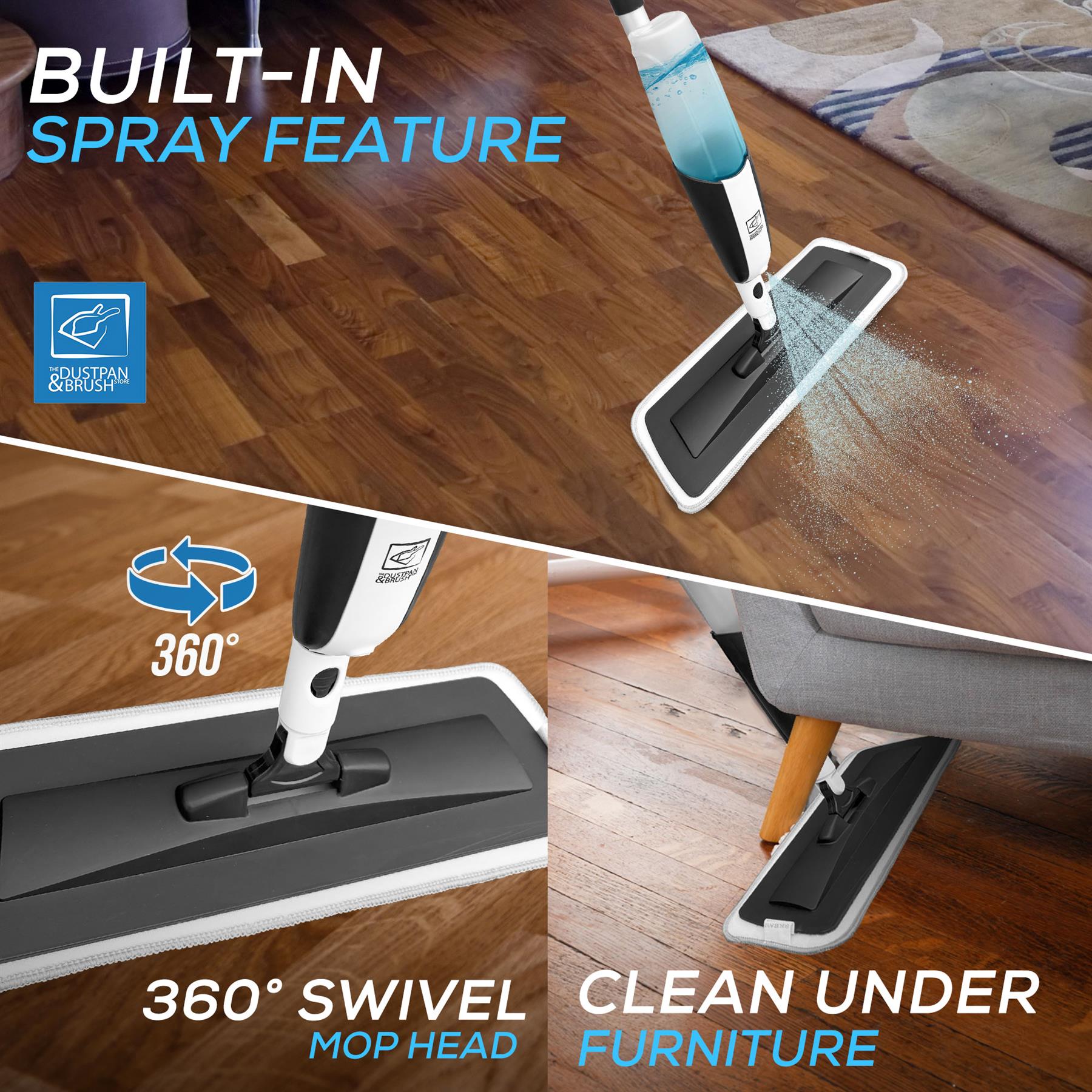 Spray Mop with 3 Washable Microfibre Mop Pads