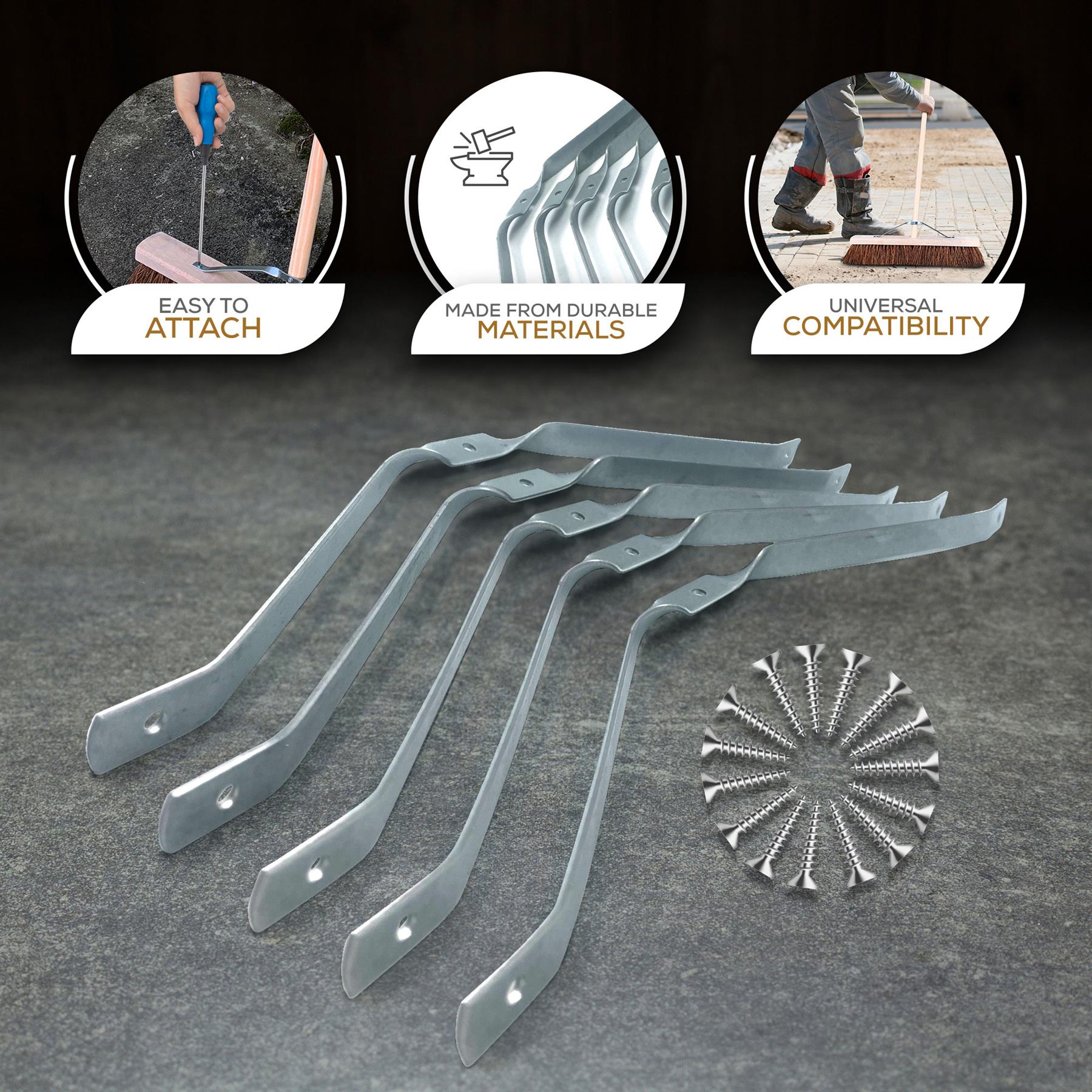Newman & Cole Metal Broom Stays with Screws | Pack of 5