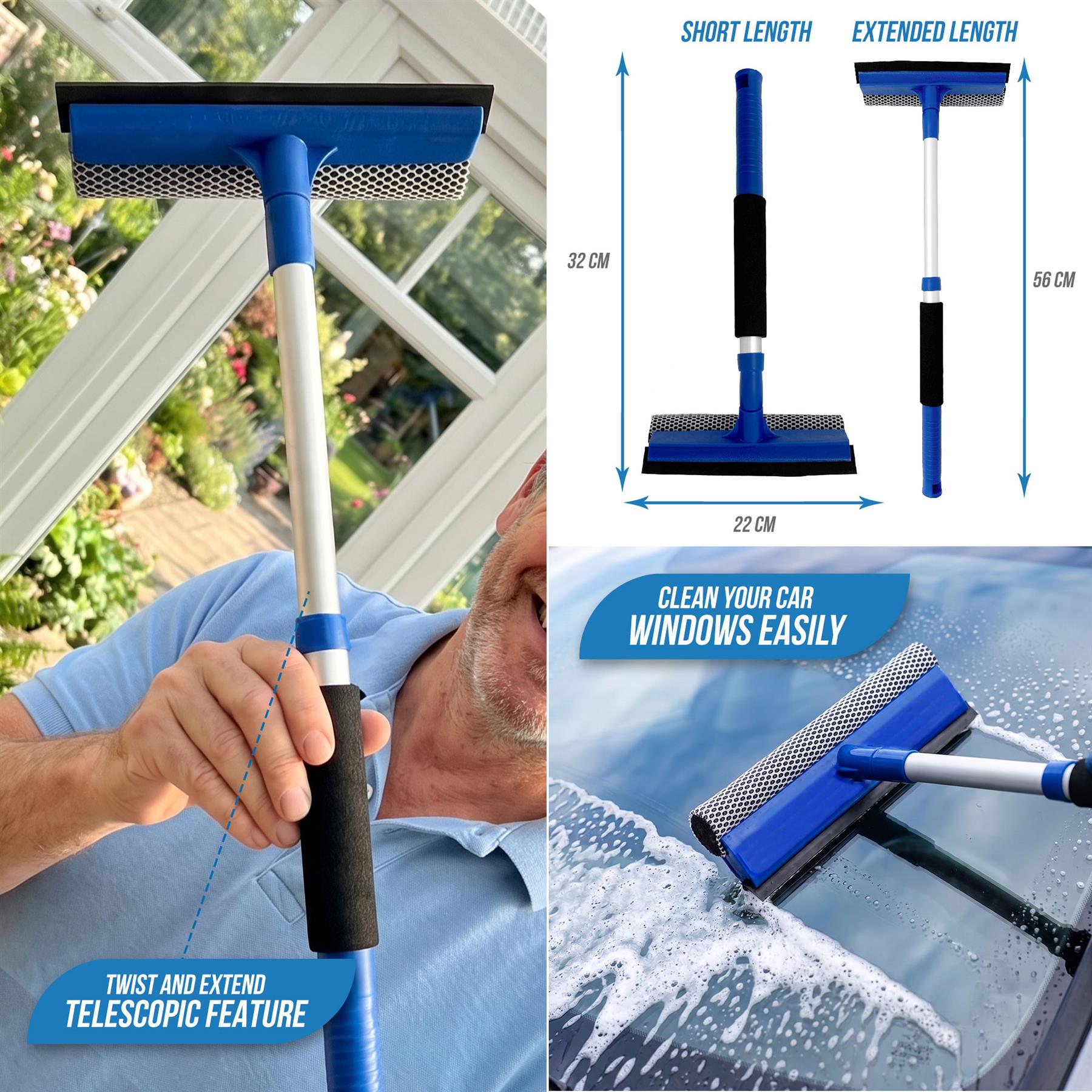 Professional Window Squeegee & Applicator with Telescopic Handle
