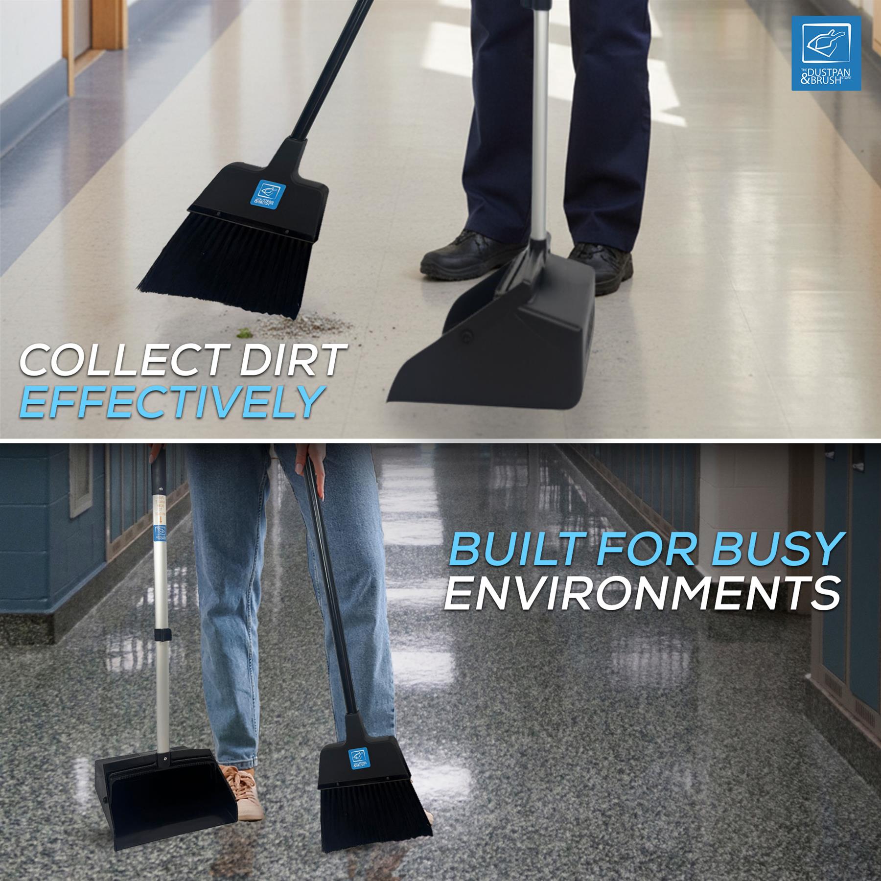 Heavy Duty Long Handled Dustpan and Brush Set – Commercial Lobby Broom