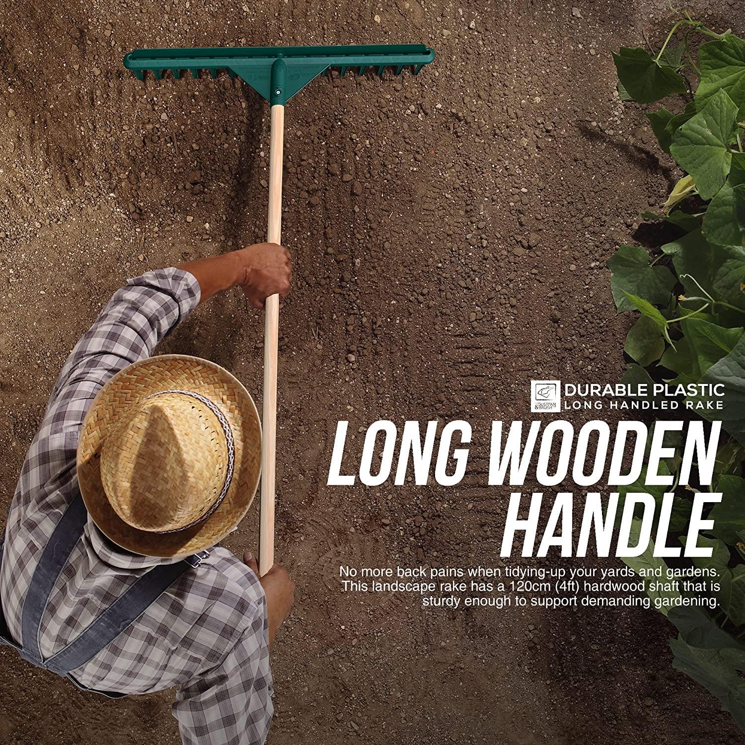 Big Plastic Rake Head with Wooden Handle – 70cm Garden Rake