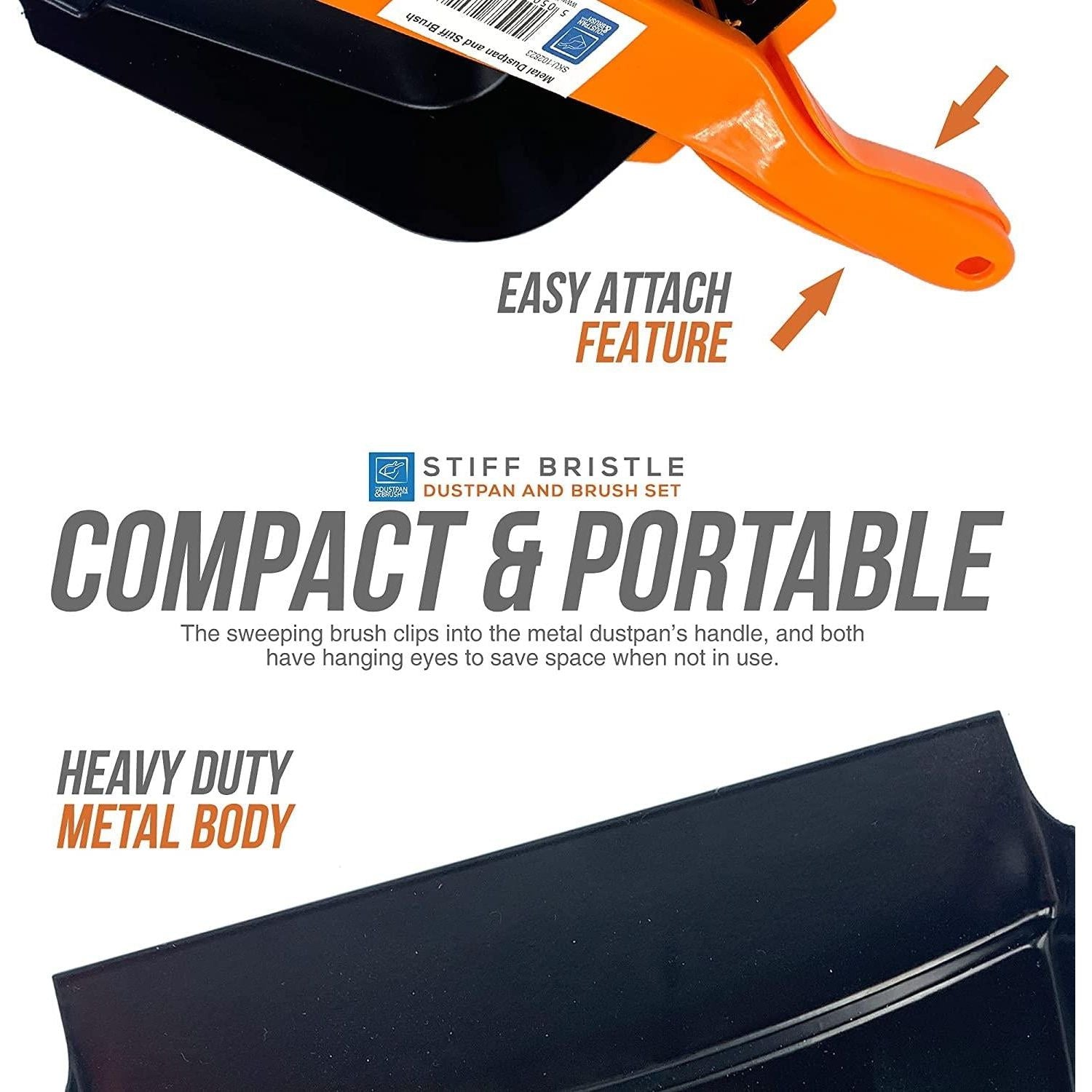 Metal Dustpan and Brush Set with Stiff PVC Synthetic Brush