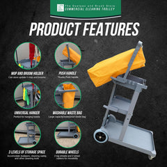3 Tier Janitor Cleaning Cart Trolley with Waste Bag