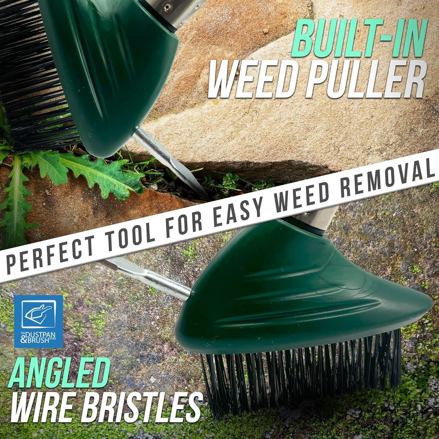 Wire Weed Brush with Scraper | Long Handle Patio & Driveway Cleaner