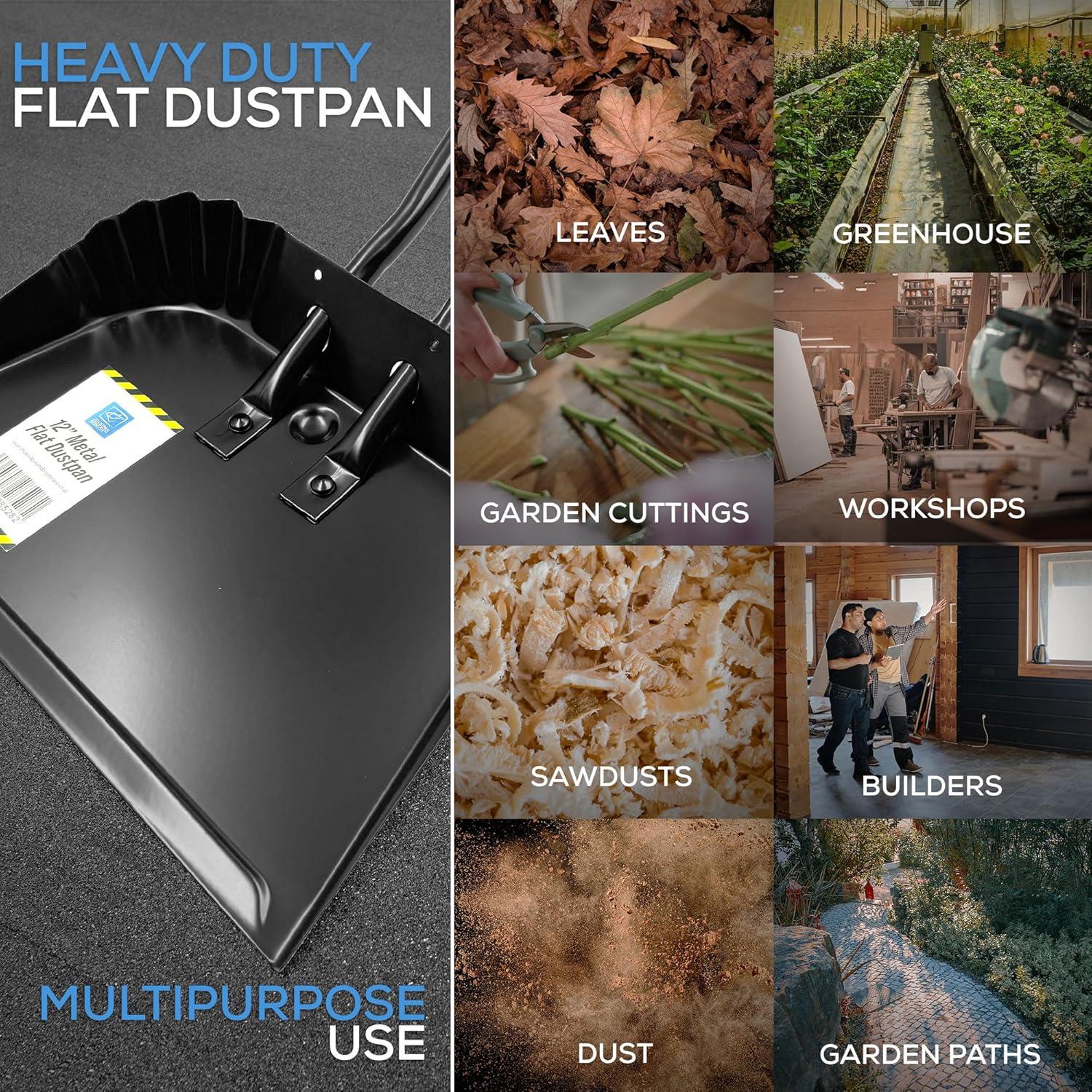 12" Metal Flat Dustpan | Heavy Duty Workshop Dustpan