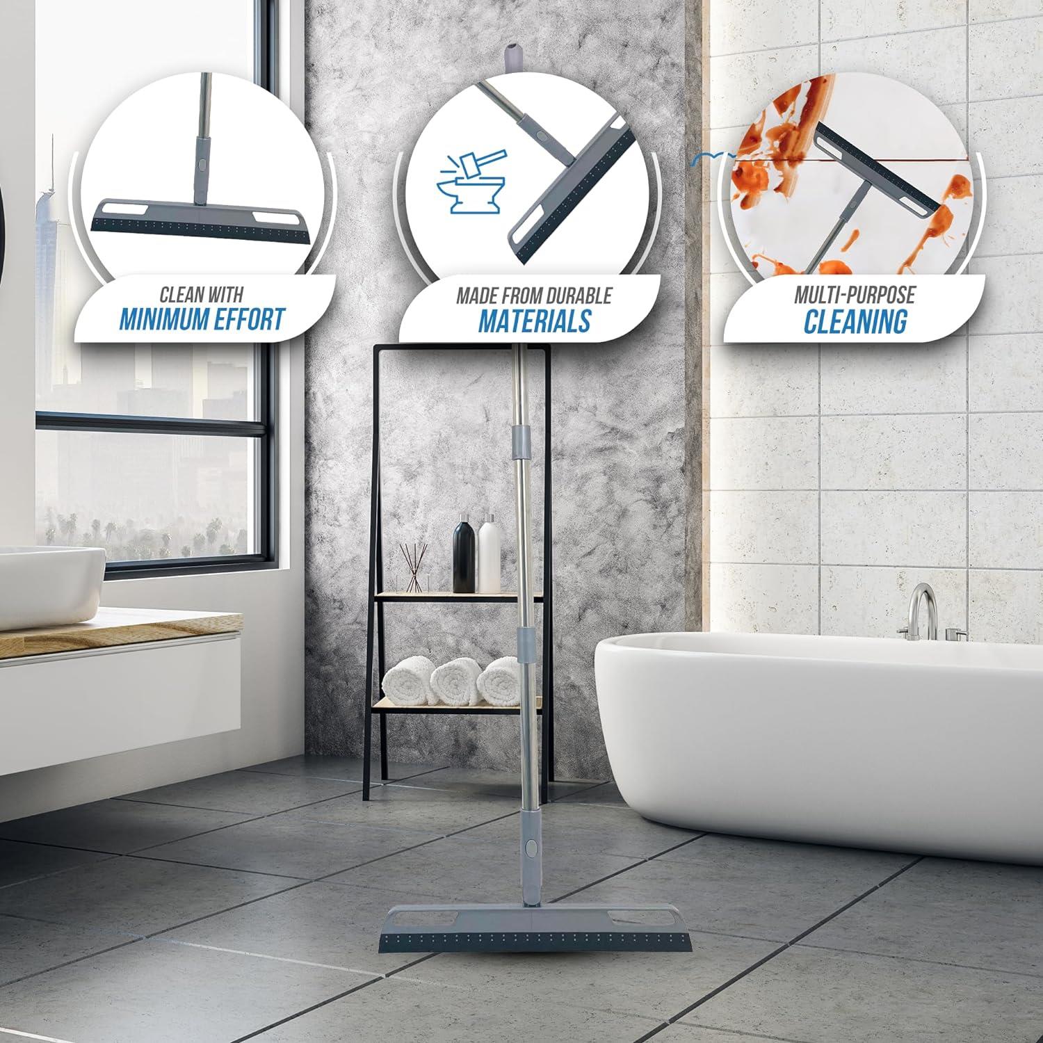Floor Squeegee with Long Handle & Rotatable Head