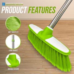 Green & White Soft Indoor Broom with 4 Piece Steel Handle