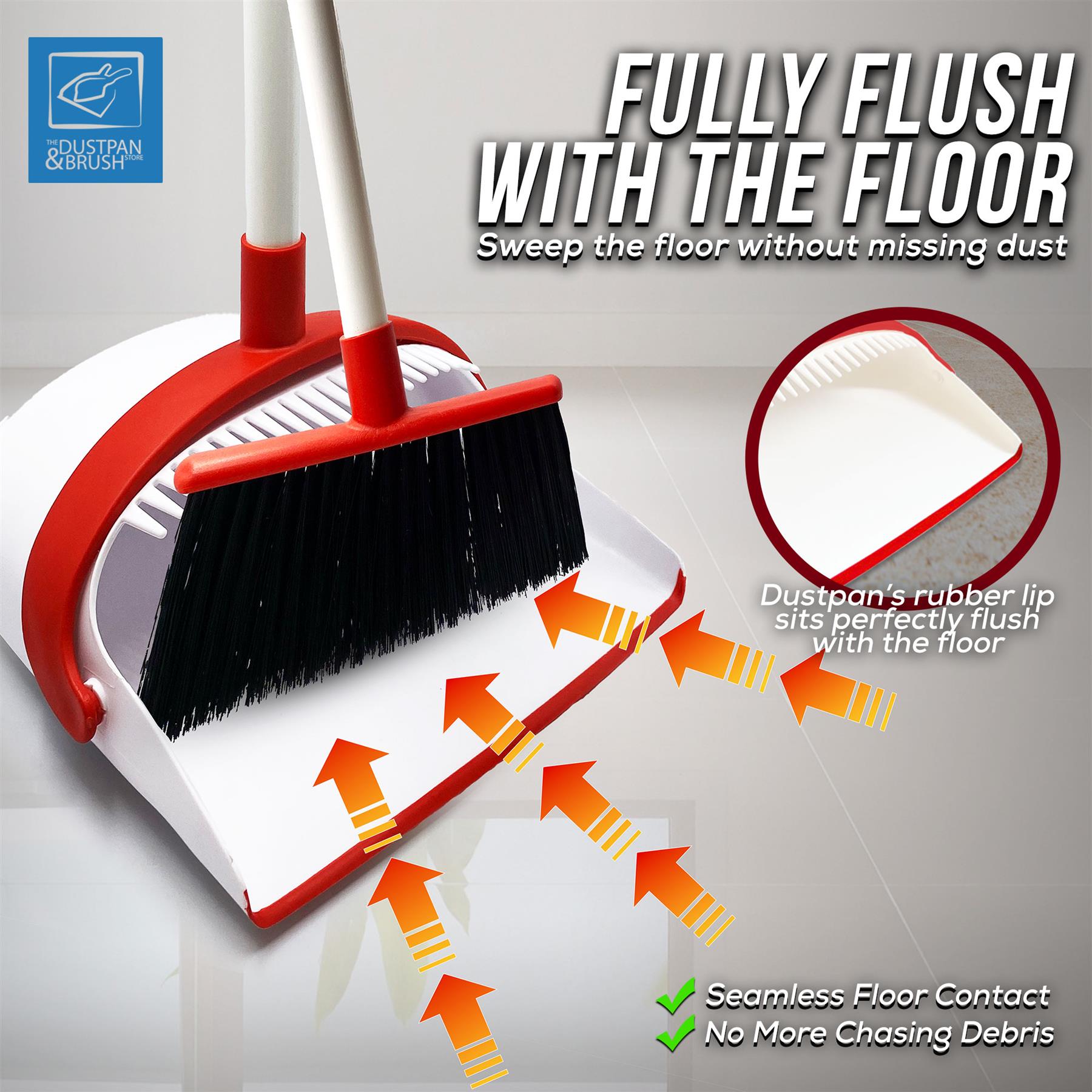 White & Red Long Handled Dustpan and Brush Set