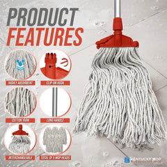 Red Kentucky Mop Set with 5 Mop Heads & Handle