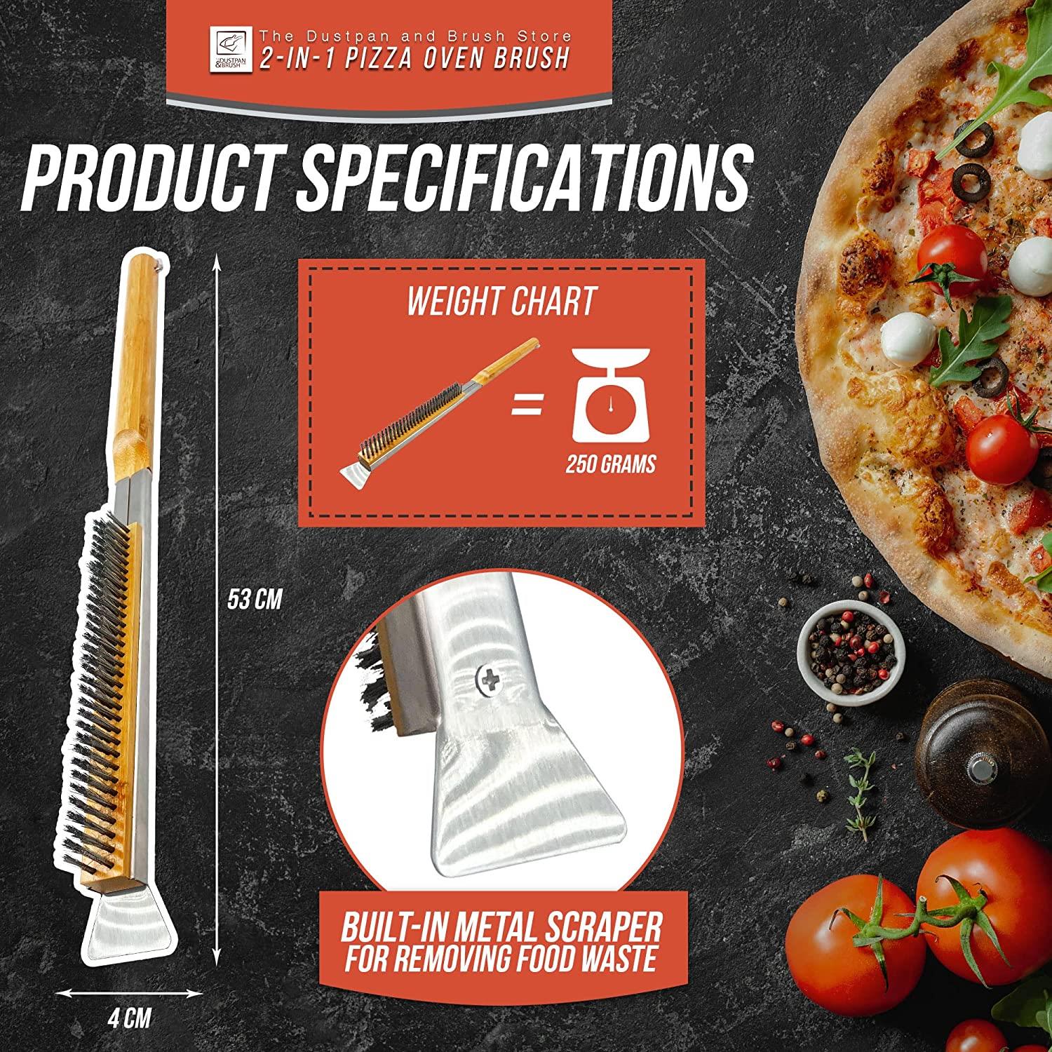 Compact Pizza Oven Brush with Scraper & Steel Bristles
