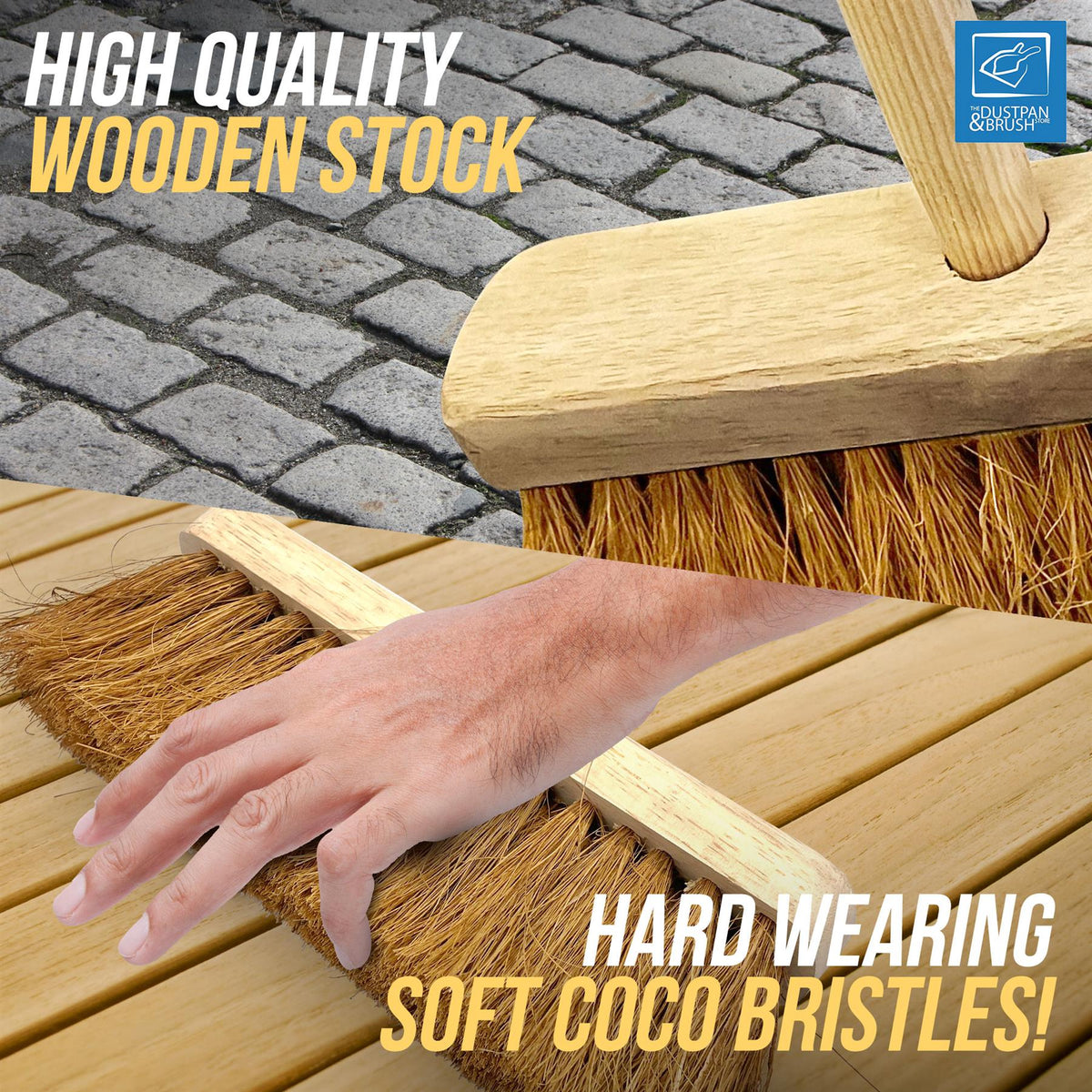 10" Soft Coco Broom with Wooden Handle – Outdoor Sweeping Brush