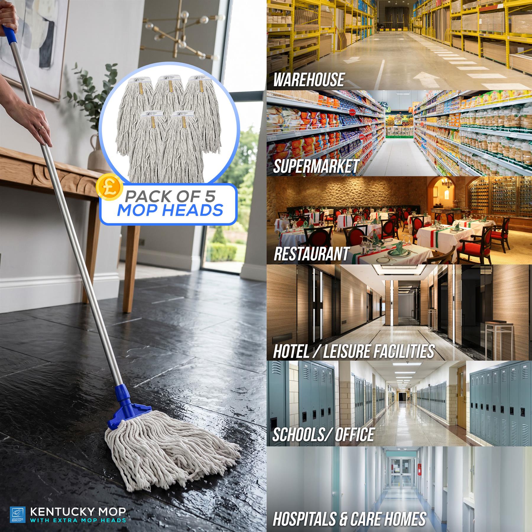Blue Kentucky Mop Set with 5 Mop Heads & Handle