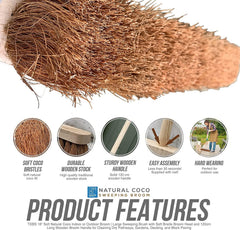 18" Soft Coco Broom with Wooden Handle for Dry Sweeping