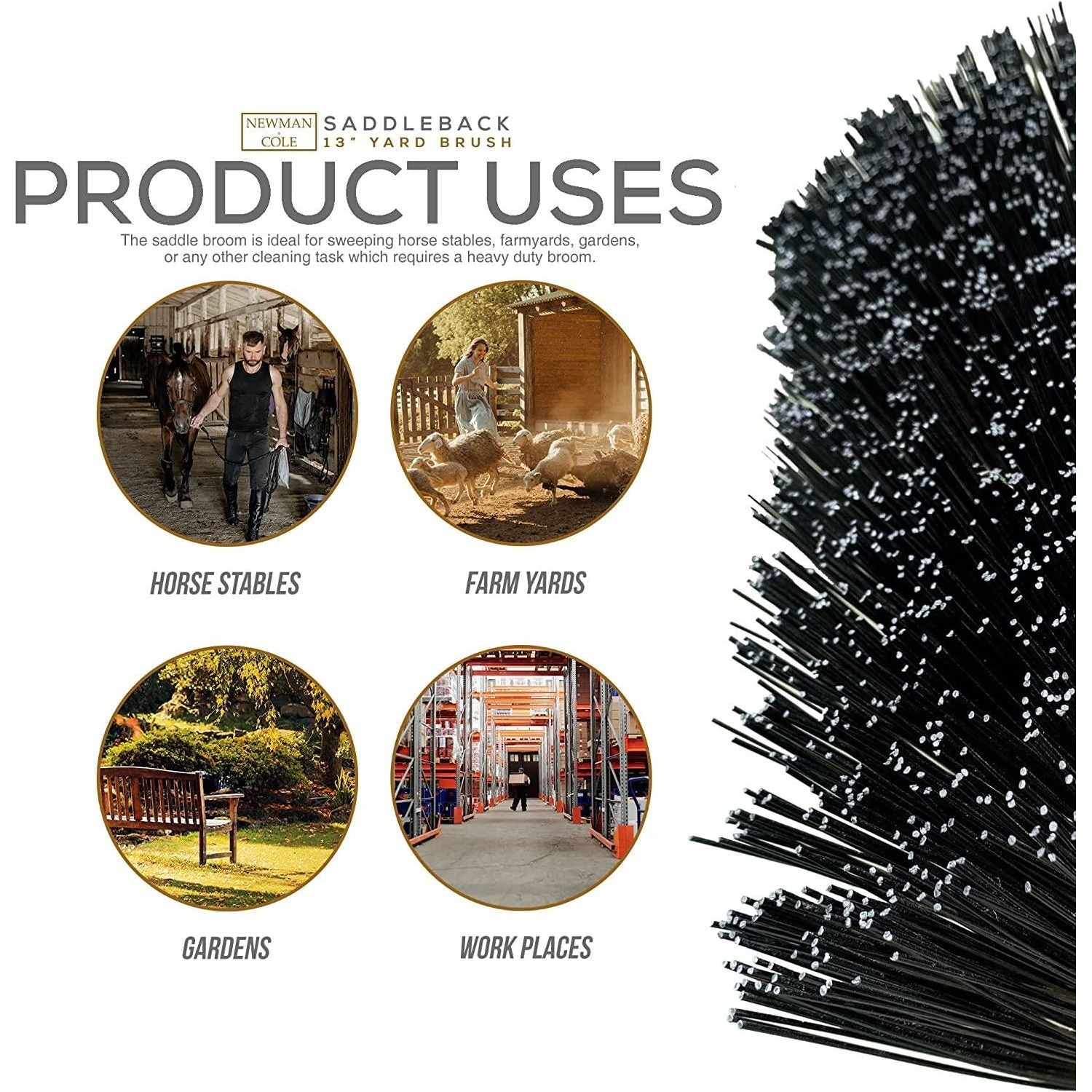 13" Newman & Cole PVC Saddle Broom with Handle | Heavy Duty Yard Brush