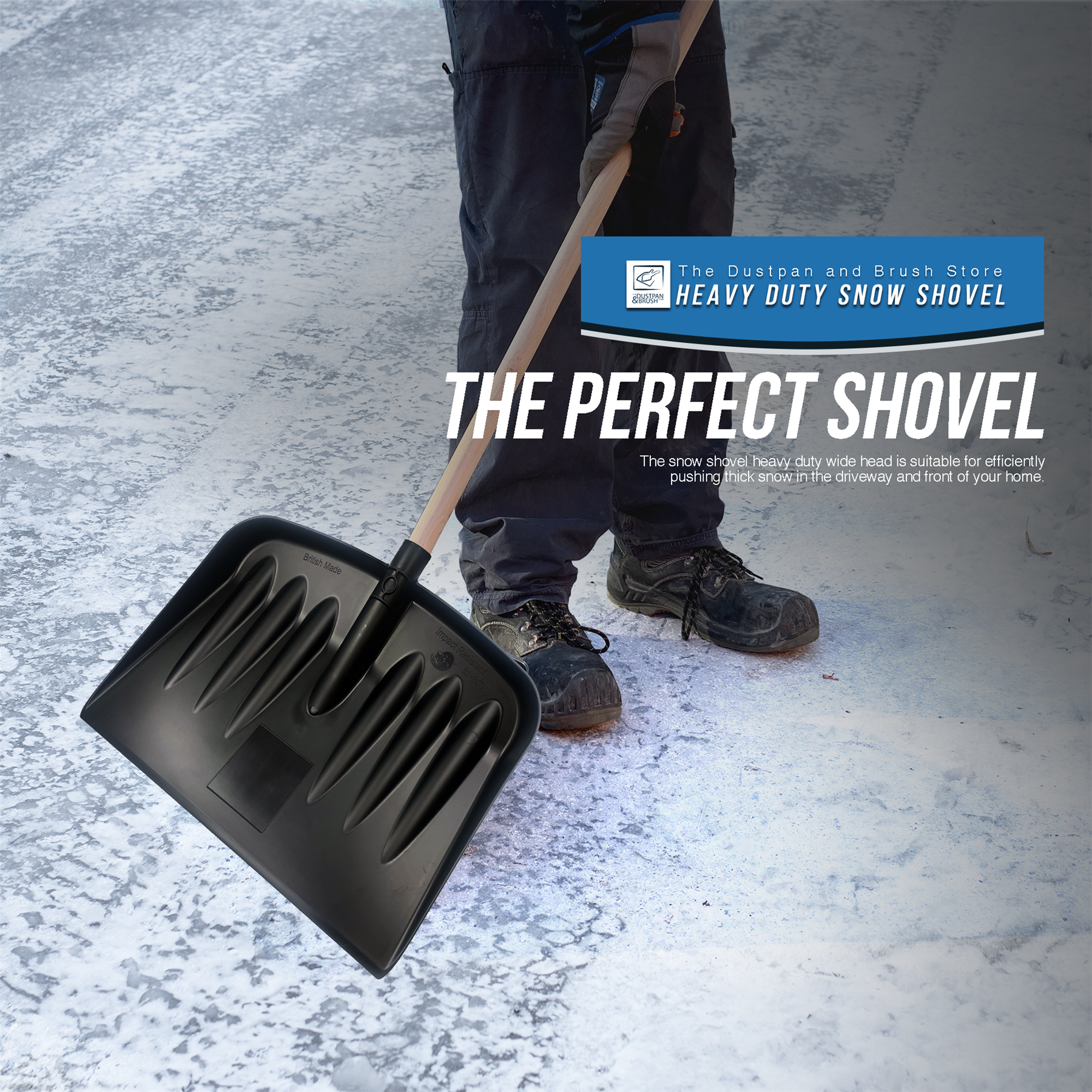 Plastic Snow Scoop Shovel with Wooden Handle – 44cm Wide Snow Shovel