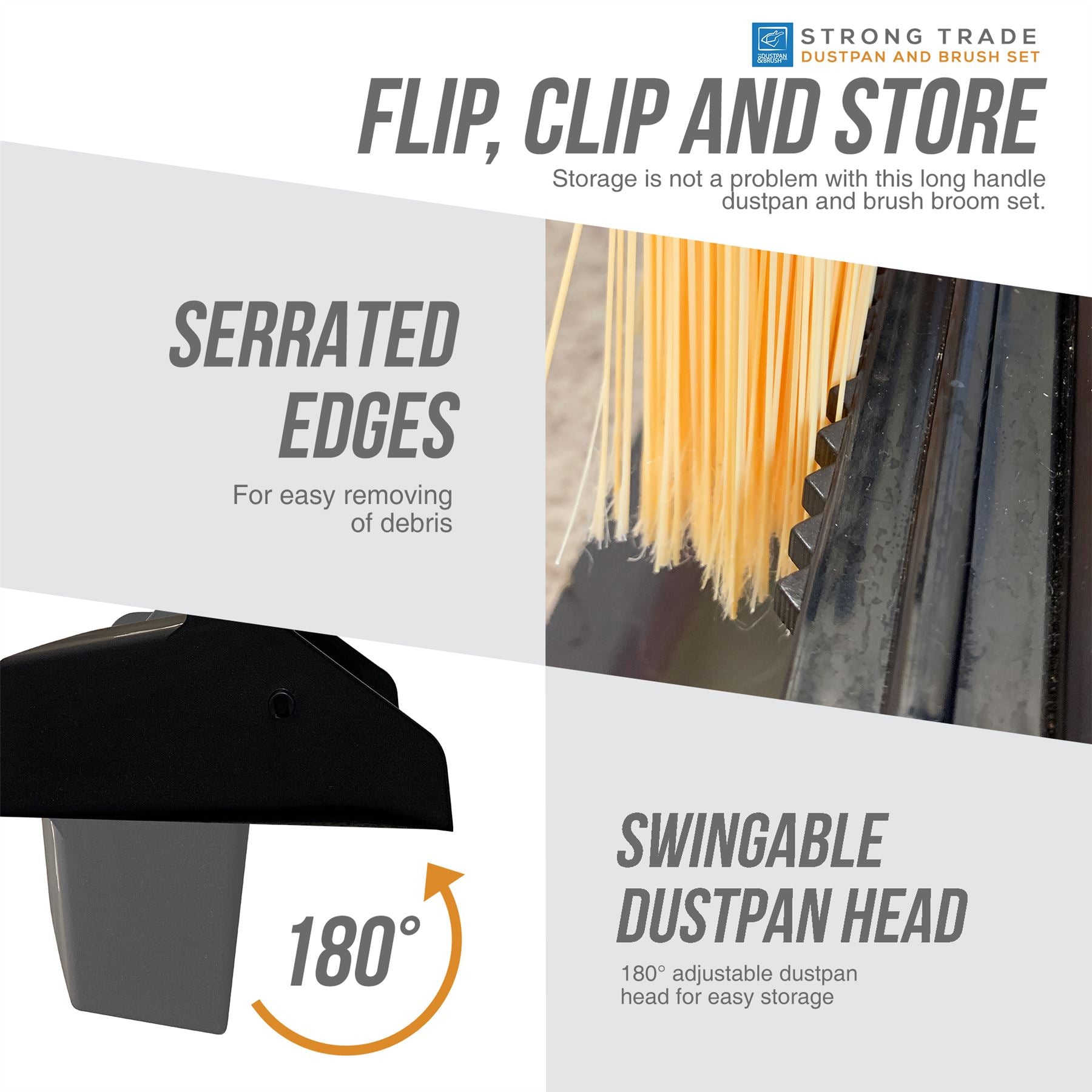 Trade Long Handled Dustpan and Brush Set | Stiff Bristle Heavy Duty