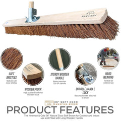 36" Soft Coco Broom with Handle – Large Area Sweeping Broom