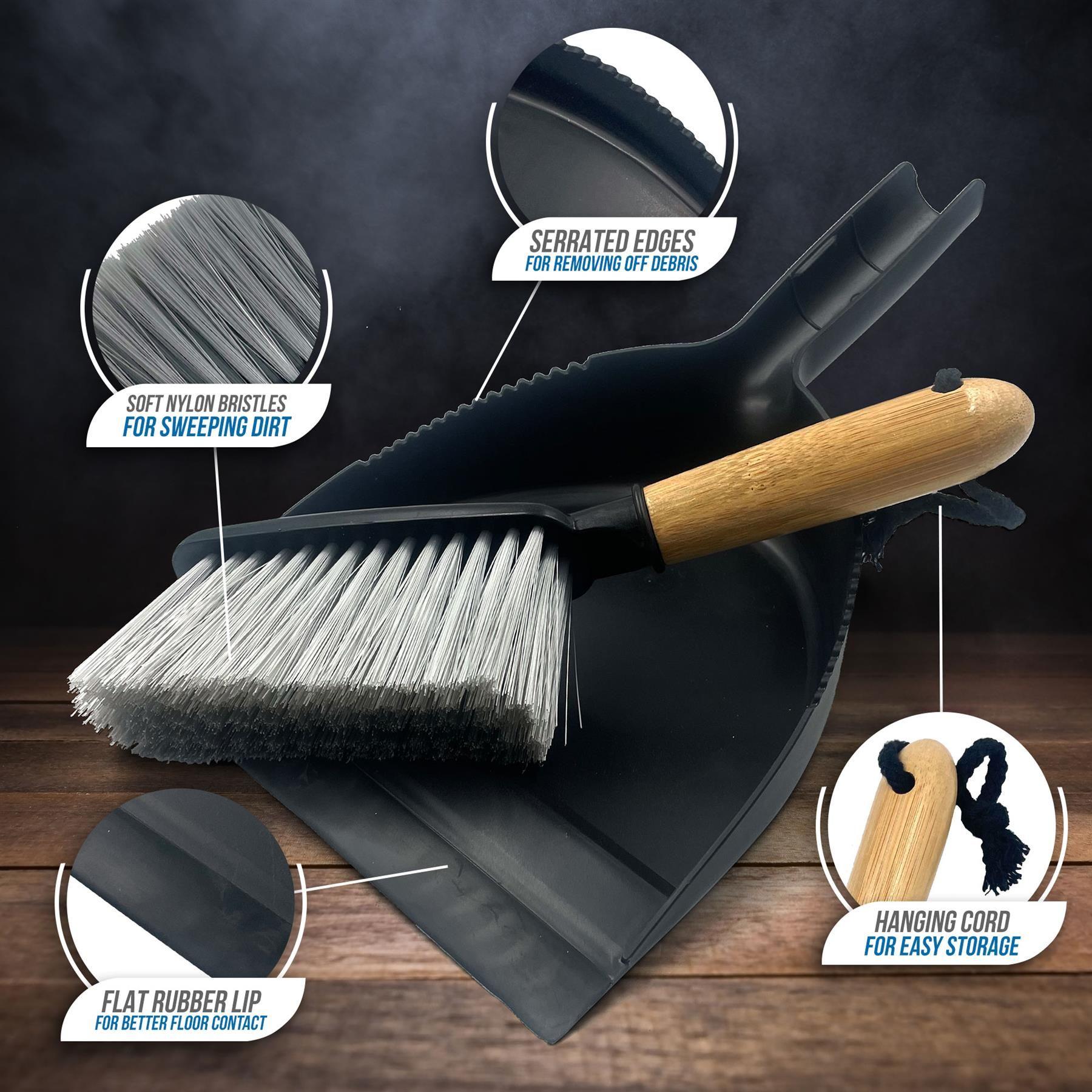 Black Dustpan and Brush Set | Bamboo Handle Sweeping Set