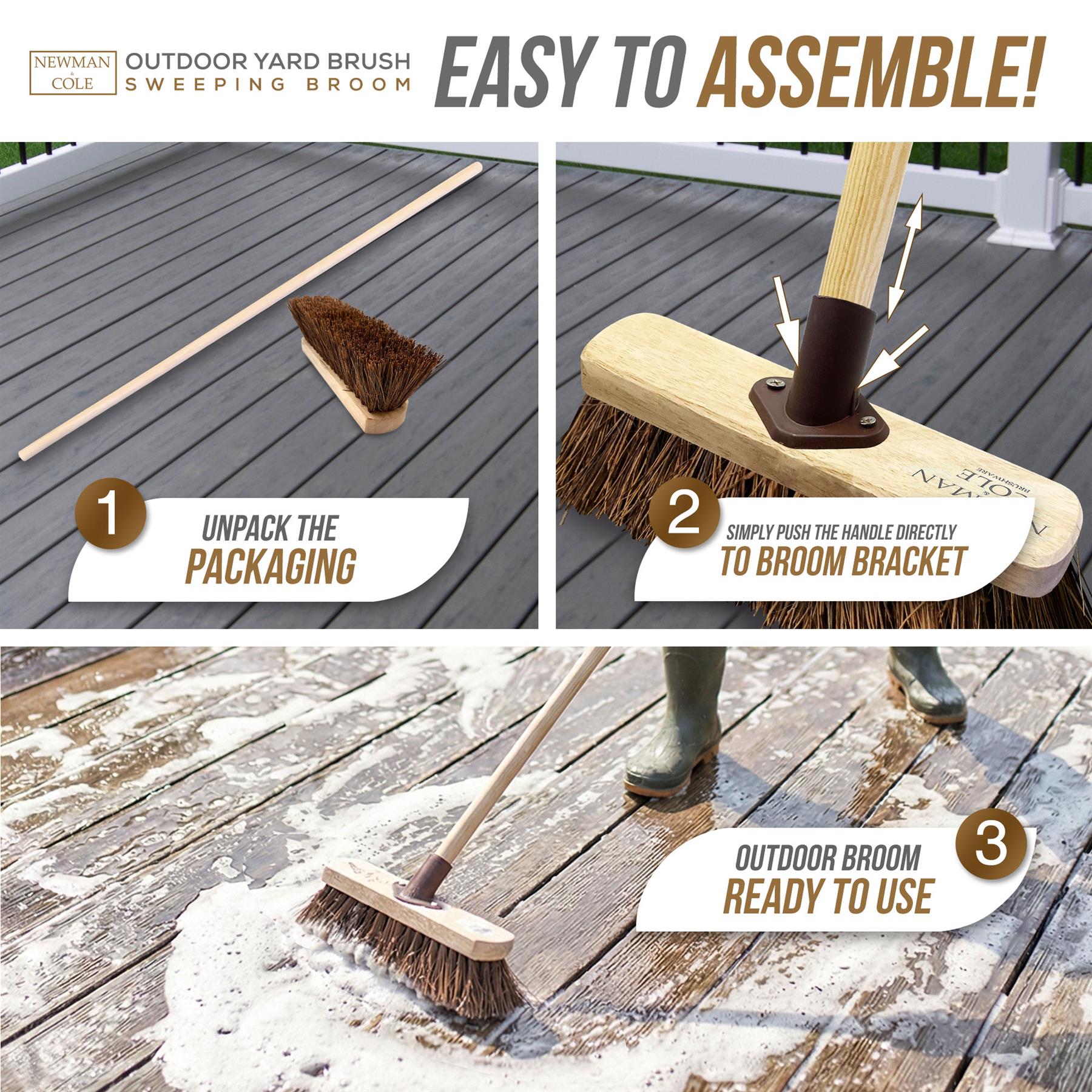 10" Newman & Cole Stiff Bassine Broom with Wooden Handle